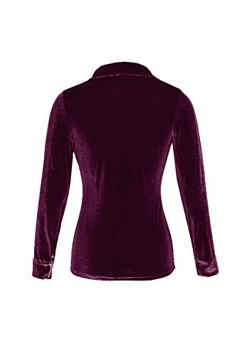Sevozimda Las Mujeres Casual Camiseta Cuello Solapa Botón De La Blusa De Terciopelo Wined L
