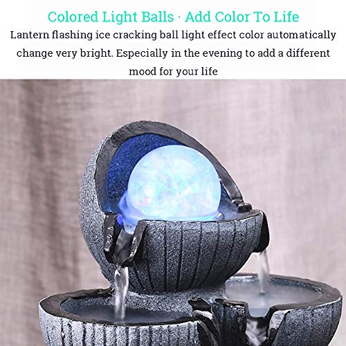 SFXYJ Fuente de Agua para Interiores con luz LED o Bola de Cristal mágica, Adornos de Piedras Preciosas de Feng Shui Ideal para Oficina, Sala de Estar, Dormitorio,D