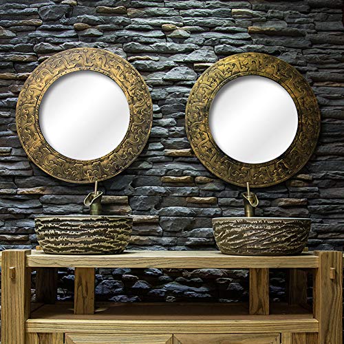 Shabby Chic Espejo Redondo para baño Espejo para Montaje en Pared, Espejo Retro con Marco de Hierro rústico, Espejo para Maquillaje, para Lavabo/Fregadero/té/Hotel, 68 cm / 26.8 Pulgadas