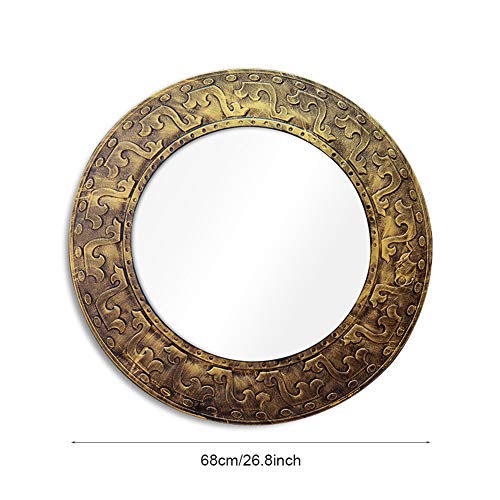 Shabby Chic Espejo Redondo para baño Espejo para Montaje en Pared, Espejo Retro con Marco de Hierro rústico, Espejo para Maquillaje, para Lavabo/Fregadero/té/Hotel, 68 cm / 26.8 Pulgadas