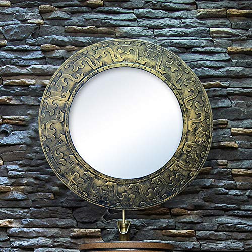 Shabby Chic Espejo Redondo para baño Espejo para Montaje en Pared, Espejo Retro con Marco de Hierro rústico, Espejo para Maquillaje, para Lavabo/Fregadero/té/Hotel, 68 cm / 26.8 Pulgadas