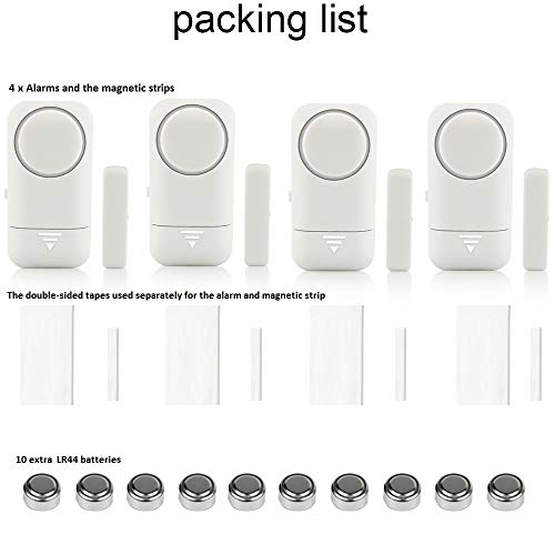 Shackcom 4pcs Alarma para Puertas y Ventanas de 120 dB para casa con Sensor Magnético Inalámbrico para Sistema de Seguridad para el hogar y Seguridad Infantil - Antirrobo Detectores Sirenas con Pilas