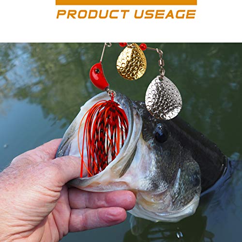 Shaddock - Señuelos de pesca Spinnerbait de metal duro con falda de cuchara, kit de señuelo de pesca de varios colores para pesca de lucio, agua salada y agua dulce (12 unidades/lote)