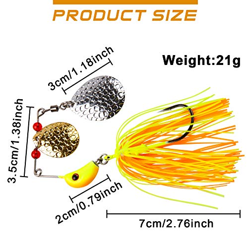 Shaddock - Señuelos de pesca Spinnerbait de metal duro con falda de cuchara, kit de señuelo de pesca de varios colores para pesca de lucio, agua salada y agua dulce (12 unidades/lote)