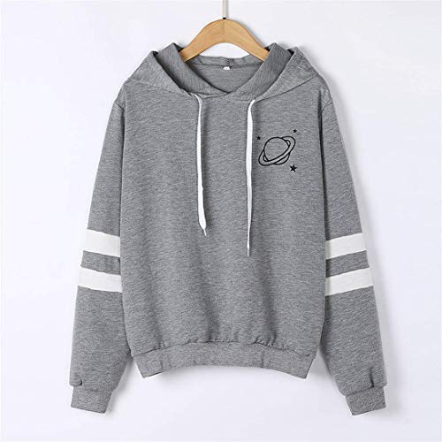 ShallGood Liquidación Venta Letras de Las Mujeres Imprimir Patchwork Sudadera con Capucha Sudaderas con Capucha Blusa Otoño Ganador de Manga Larga con Capucha Gris ES 36