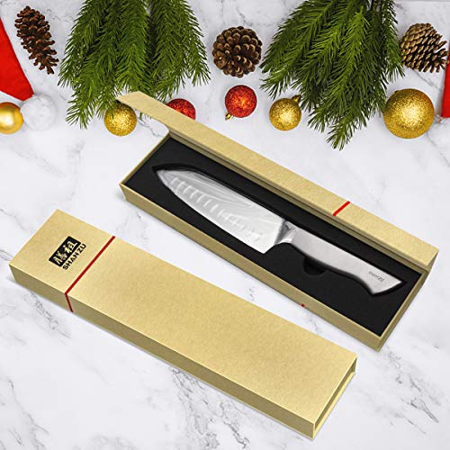 SHAN ZU Cuchillo Santoku 16,5cm - Cuchillo de Cocina Profesional, Cuchillo de Cocinero Japonés, 6,5’’ Hoja de Acero Inoxidable Alemán Ultrafino y Mango Cómodo Antideslizante Apto para Lavavajillas