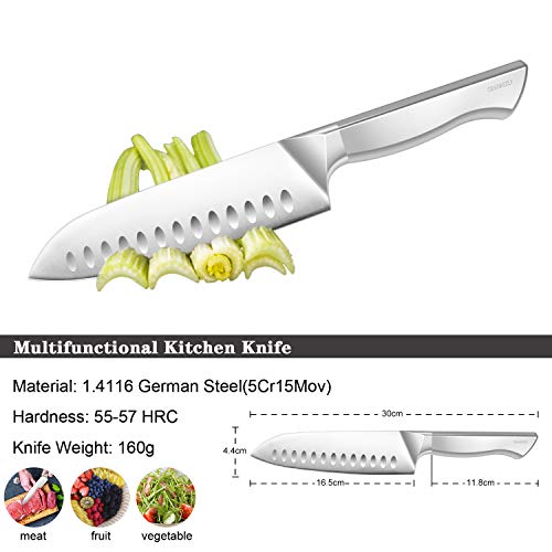 SHAN ZU Cuchillo Santoku 16,5cm - Cuchillo de Cocina Profesional, Cuchillo de Cocinero Japonés, 6,5’’ Hoja de Acero Inoxidable Alemán Ultrafino y Mango Cómodo Antideslizante Apto para Lavavajillas