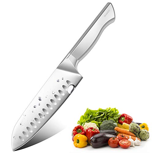 SHAN ZU Cuchillo Santoku 16,5cm - Cuchillo de Cocina Profesional, Cuchillo de Cocinero Japonés, 6,5’’ Hoja de Acero Inoxidable Alemán Ultrafino y Mango Cómodo Antideslizante Apto para Lavavajillas