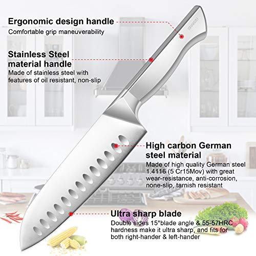 SHAN ZU Cuchillo Santoku 16,5cm - Cuchillo de Cocina Profesional, Cuchillo de Cocinero Japonés, 6,5’’ Hoja de Acero Inoxidable Alemán Ultrafino y Mango Cómodo Antideslizante Apto para Lavavajillas