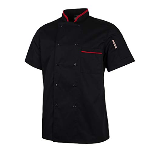 Sharplace 1x Chaqueta Uniforme de Chef 1x Gorra Patrón Vajilla Beret Panadero para Escuelas de Hostelería Restaurantes - negro, 2XL