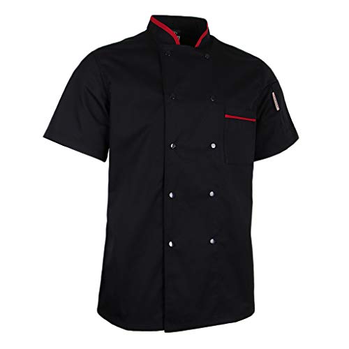 Sharplace 1x Chaqueta Uniforme de Chef 1x Gorra Patrón Vajilla Beret Panadero para Escuelas de Hostelería Restaurantes - negro, 2XL