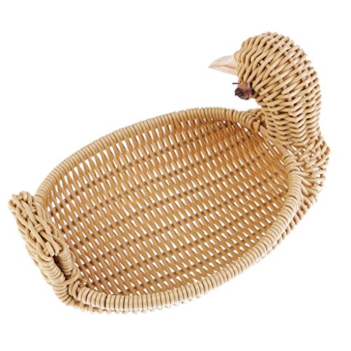 sharprepublic Canasta De Mimbre De Imitación De Mimbre De Plástico Que Teje Tipo De Pato De Almacenamiento Cesta De Alimentos - tal como se describe, Forma Pato 23x16x11.5cm