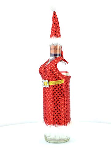 Shatchi 6174 - Bolsitas de Navidad para botellas de vino, bolsas de regalo, Papá Noel, fiesta, hogar, bar, restaurante, pub, decoración, decoración de mesa, color rojo y blanco