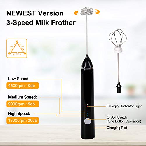 Shayson Espumador de Leche Electrico,Batidor eléctrico de Mano Cabeza Doble del batidor la Primavera Ajustable 3 Velocidades para café, café con Leche, Latte Cappuccino