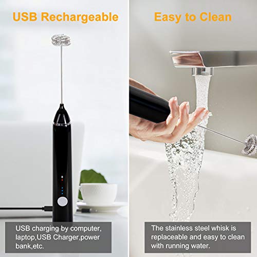 Shayson Espumador de Leche Electrico,Batidor eléctrico de Mano Cabeza Doble del batidor la Primavera Ajustable 3 Velocidades para café, café con Leche, Latte Cappuccino