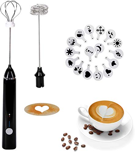 Shayson Espumador de Leche Electrico,Batidor eléctrico de Mano Cabeza Doble del batidor la Primavera Ajustable 3 Velocidades para café, café con Leche, Latte Cappuccino