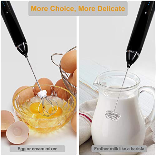 Shayson Espumador de Leche Electrico,Batidor eléctrico de Mano Cabeza Doble del batidor la Primavera Ajustable 3 Velocidades para café, café con Leche, Latte Cappuccino