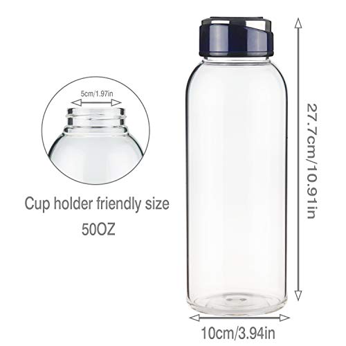 SHBRIFA Botella de Agua de Vidrio de Borosilicato 1000ml / 1500ml, Botella de Agua de Cristal con Funda de Neopreno y Tapa de Acero Inoxidable a Prueba de Fugas(1500ml Azul Real)