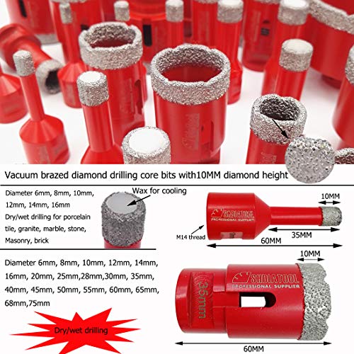 SHDIATOOL Broca de Diamante 2PC 10MM Vacío Soldadura para Perforación en Seco Porcelana Azulejo Granito Mármol M14