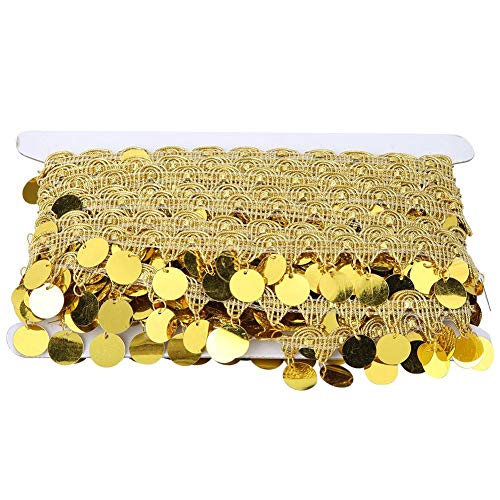 Sheens Cadena de la Borla del Vientre, 10 Yardas Cinturón de Danza del Vientre Largo Moneda Redonda Cuerpo Joyería Cadena Accesorios Ropa Nacional Suministros Cadera Bufanda Decoración(Dorado)