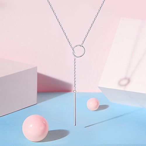 SHEGRACE Cadena Señoras Y con el Anillo Y Bar Colgante en Plata 925, Platino/Oro Rosa/Collar Chapado en Oro, Ajustable, 700 mm