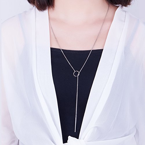 SHEGRACE Cadena Señoras Y con el Anillo Y Bar Colgante en Plata 925, Platino/Oro Rosa/Collar Chapado en Oro, Ajustable, 700 mm