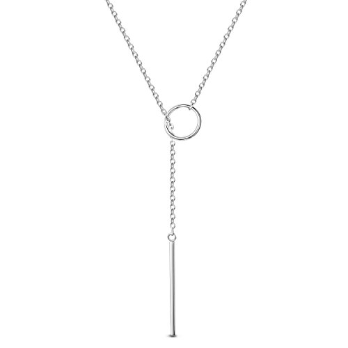 SHEGRACE Cadena Señoras Y con el Anillo Y Bar Colgante en Plata 925, Platino/Oro Rosa/Collar Chapado en Oro, Ajustable, 700 mm