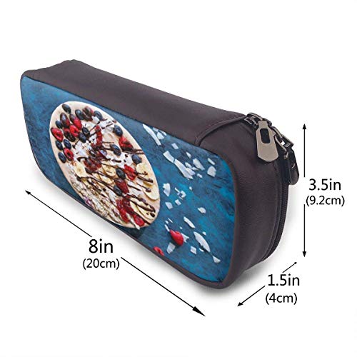 shenguang Estuche para lápices de cuero de postre de tarta de fresa con portalápices, papelería de gran capacidad, bolsa de cosméticos, auriculares Bluetooth, útiles escolares, estudiantes m