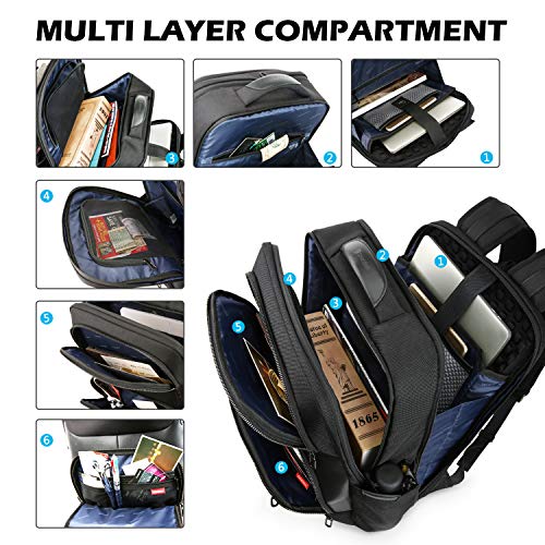 SHIELDON Mochila Hombre Impermeable Antirrobo, Mochila Ordenador Portátil 15.6 Pulgadas con Bolsillo de Bloqueo RFID, Bolso Casual Mochila Escolar Mochila Trabajo Mochila Viaje, 23L, Negro