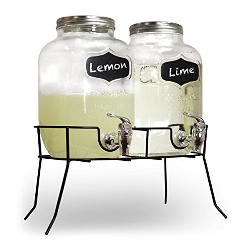 SHINE Distribuidor DE Bebidas Dobles 8L- Vidrio Mason Jar Home Party Picnic Barbacoa DE Jardin
