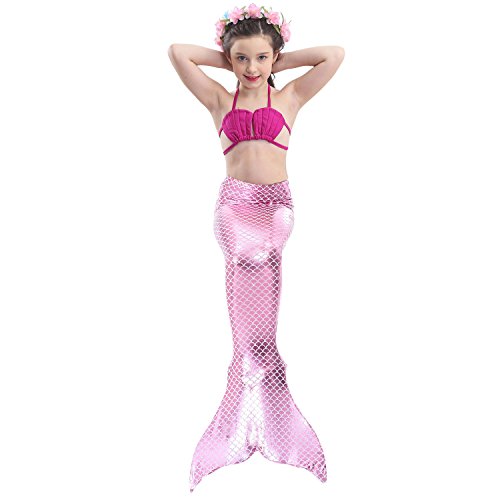 ShiyiUP 3pcs Traje de Baño de Cuello Hálter con Cola de Sirena Bikini Set para Niña
