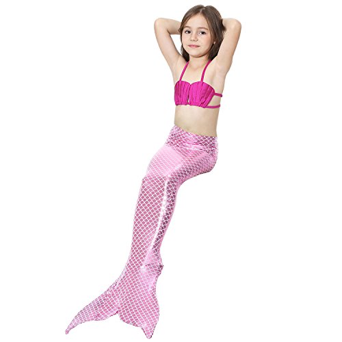 ShiyiUP 3pcs Traje de Baño de Cuello Hálter con Cola de Sirena Bikini Set para Niña