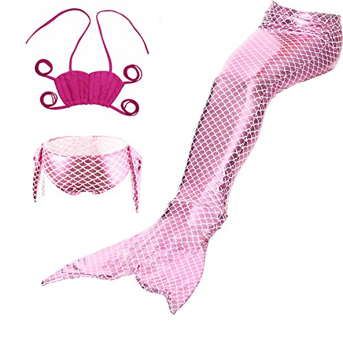 ShiyiUP 3pcs Traje de Baño de Cuello Hálter con Cola de Sirena Bikini Set para Niña