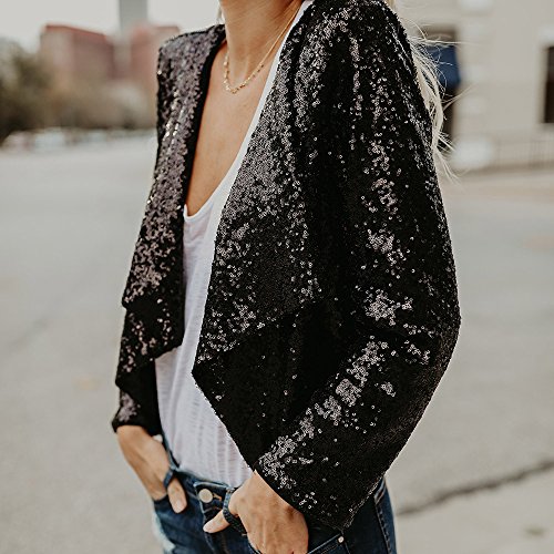 SHOBDW Liquidación de liquidación de Venta Liquidación Mujeres Tops de Manga Larga Chaqueta de Cuello Vuelto con Lentejuelas sólido Cárdigan Irregular de Invierno Abrigos de Invierno(Negro,M)