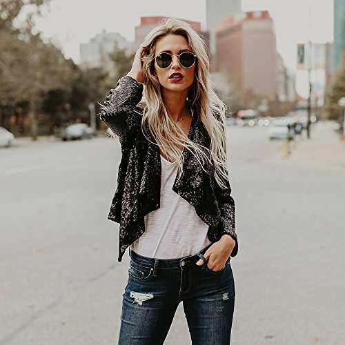 SHOBDW Liquidación de liquidación de Venta Liquidación Mujeres Tops de Manga Larga Chaqueta de Cuello Vuelto con Lentejuelas sólido Cárdigan Irregular de Invierno Abrigos de Invierno(Negro,M)