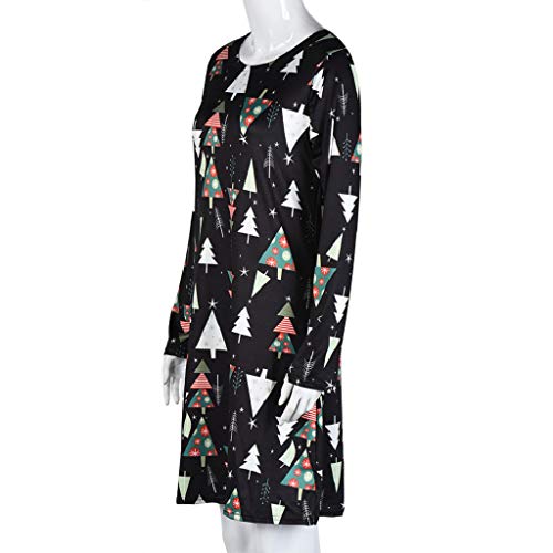 SHOBDW Mujer Regalo de Las Mujeres Reno Santa Copo de Nieve de impresión Cuello Redondo Swing Dress Ladies Vestido de Navidad de Manga Larga Acampanada Vestidos de Fiesta Mini Vestido(9,x-Large)
