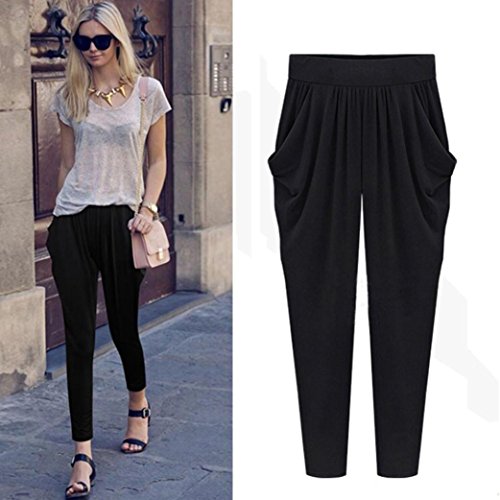 SHOBDW Pantalones de Mujers Tallas Grandes, Anchos con lanura Abocinado Anchos Pierna Cintura elástica de Cintura Alta Pantalones de Mujer (3XL, Negro)