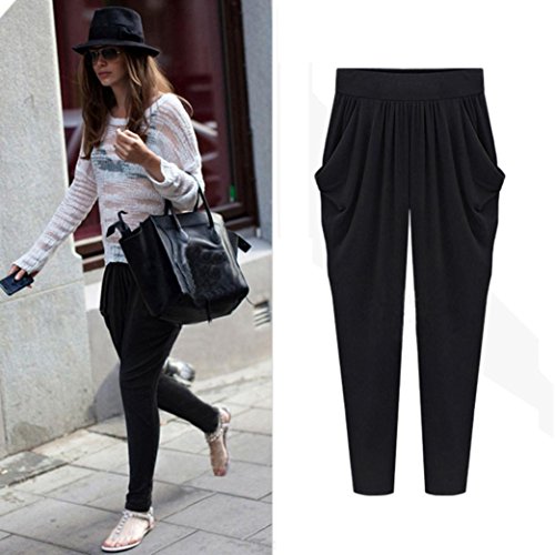 SHOBDW Pantalones de Mujers Tallas Grandes, Anchos con lanura Abocinado Anchos Pierna Cintura elástica de Cintura Alta Pantalones de Mujer (3XL, Negro)
