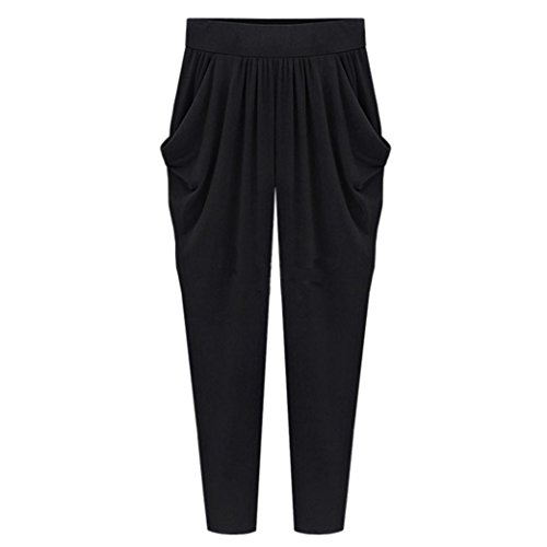 SHOBDW Pantalones de Mujers Tallas Grandes, Anchos con lanura Abocinado Anchos Pierna Cintura elástica de Cintura Alta Pantalones de Mujer (3XL, Negro)