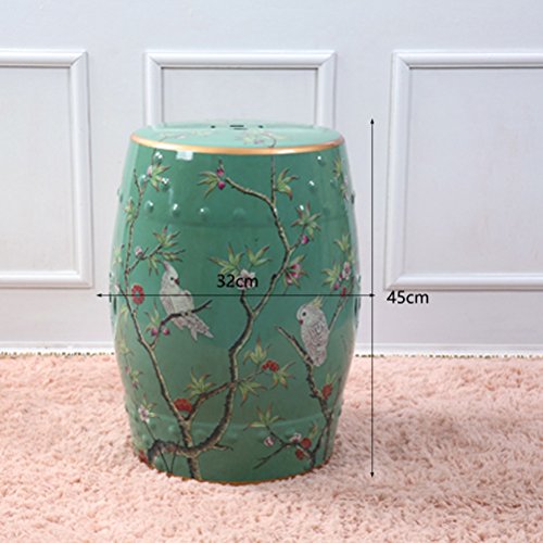 Shoe stool ZI Ling Shop- Pintado a Mano Flores y Pájaros Taburetes Chinos Taburete de cerámica de cerámica Banquetas Banqueta Redonda (32x45cm) (Color : Verde)
