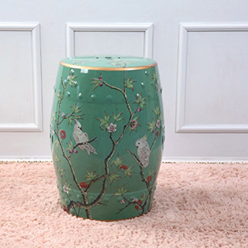 Shoe stool ZI Ling Shop- Pintado a Mano Flores y Pájaros Taburetes Chinos Taburete de cerámica de cerámica Banquetas Banqueta Redonda (32x45cm) (Color : Verde)