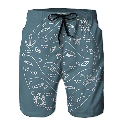 Shorts de Playa de Secado rápido para Hombres Troncos de natación de Verano Lindos Delfines pez Pulpo Anclas timón Olas Conchas Marinas Cangrejo de Estrella de mar diseño de círculo psicodélico M