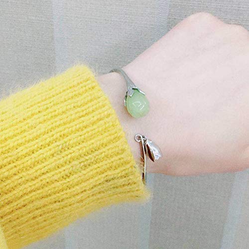 SHOUSHI Vintage de la Mujer 925 Flor de Plata Jade S925 Plata de Ley Natural Hetian Jade Pulsera de Plata Mujeres Estética Magnolia Pulsera Abierta Pulsera Joyería, Plata 925