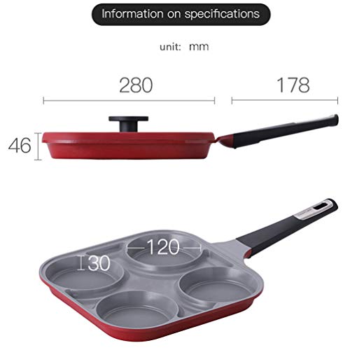 SHR-GCHAO 4 Agujeros De Vapor Sartén, Cacerola Antiadherente De Vapor Domésticos Multifuncional con Tapa, Sartén Tortilla, Pan De Carne, Pan De Desayuno con Antideslizante Mangos Largos