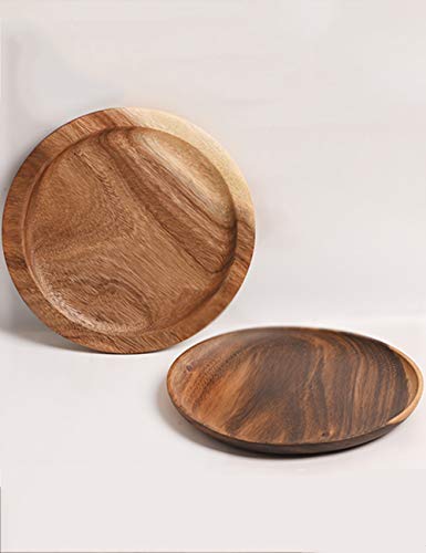 ShXiXJ 2 Piezas de Platos de Madera Platos de Cena Redondo para Los Alimentos del Partido,bocados,Picar,Canape Aproximadamente,25.5 cm