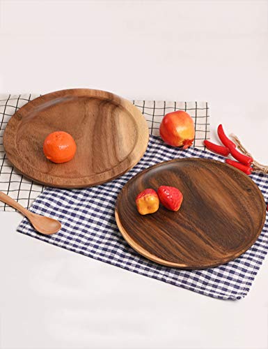 ShXiXJ 2 Piezas de Platos de Madera Platos de Cena Redondo para Los Alimentos del Partido,bocados,Picar,Canape Aproximadamente,25.5 cm
