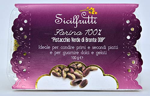 SICILFRUTTI HARINA DE PISTACHO 100 Gr. Pistacho Bronte DOP, Harina pistacho de pistachos verde. 100% Made in Italy Con pistachos de Bronte producidos en Sicilia.