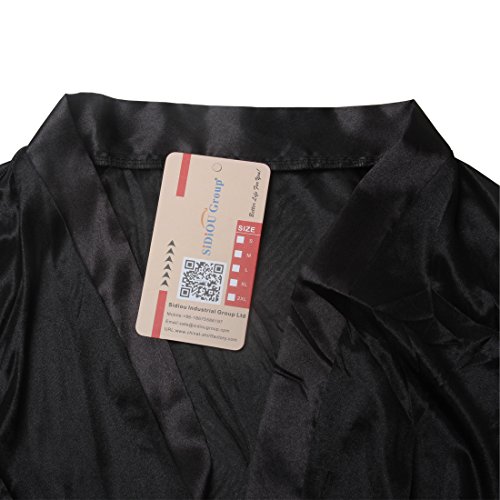 Sidiou Group Vestido Pijama Mujer Kimono Corto Bata de Satén Lencería Kimono del Cordón Satén Seda de Hielo Bata Albornoz Camisón (M, Estilo 1-Negro)