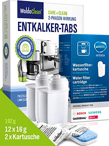 Siemens - Juego de filtros de agua y pastillas descalcificadoras para cafeteras automáticas 2x Wasserfilter + Entkalkungstabletten