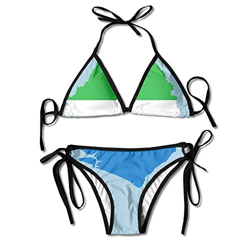 Sierra Leone Flag Map Womens Bikini Set Outdoor Swimwear Adjustable Halterneck Swimsuit 2 Piece